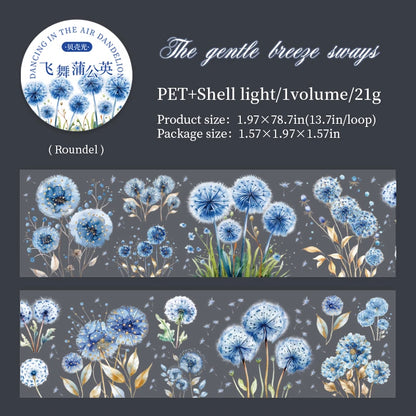 JIANQI 50mm*2m Dandelion flower PET Tape DIY Scrapbooking Decor Photo Album Creative Stationery Collage Materials Stickers