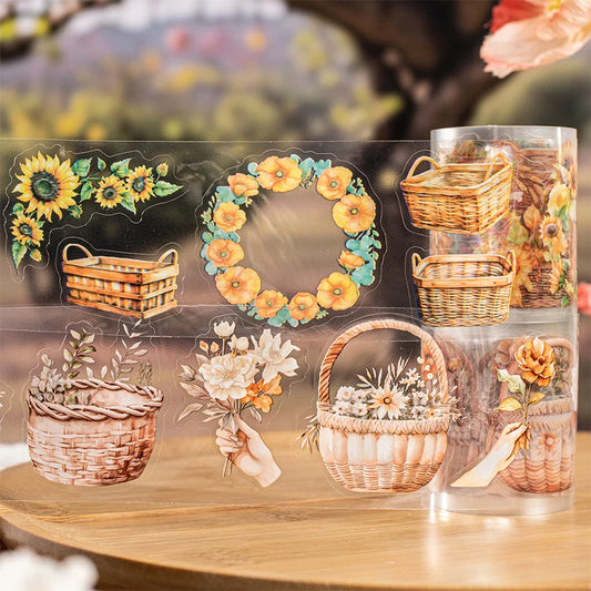 JIANQI 50mm*2m Vintage PET Flower Tapes 38cm Cycle DIY Scrapbooking Decor Junk Journal Collage Stationery Craft Tapes