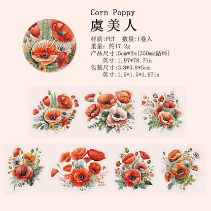 JIANQI 50mm*2m Transparent PET Floral Tapes DIY Scrapbooking Decor Photo Album Collage Journalling Materials Aesthetics Stickers