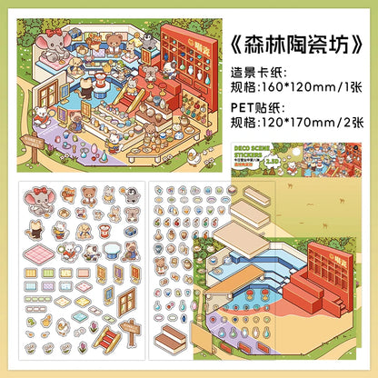 JIANQI Scene Miniature Stickers Storage Stickers DIY Cabin Scene Stacking and Pasting Scrapbooking Material Scrapbook Kit