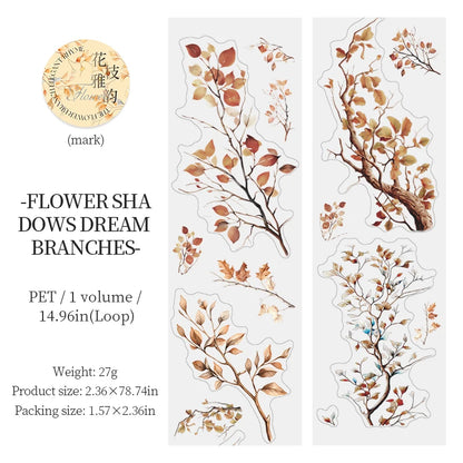 JIANQI PET Tapes Flower branch plant flower DIY Scrapbooking Decor Photo Album Collage Junk Journal Materials Aesthetics Tapes
