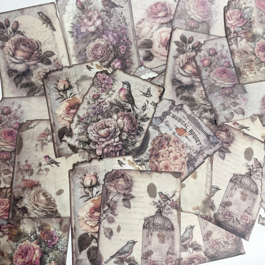 JIANQI 30 Sheets/pack Vintage Plants flowers Bird Scrapbooking Paper Material Paper Handmade DIY Collage Decoration Craft Paper