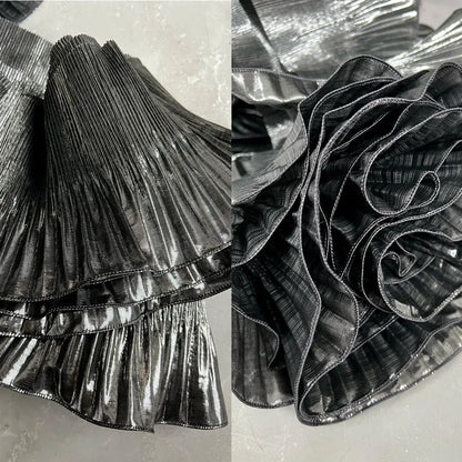1 Yard Metal Wave Solid Pleated Ruffle Lace Fabric 15CM Wide