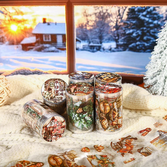 JIANQI 60mm*2m Winter girl PET Tapes Collage Stickers Decor Junk Journal Masking Tape DIY Scrapbook Aesthetic Sticker Stationery