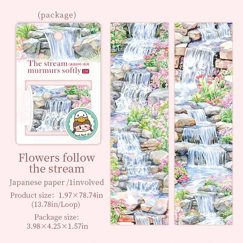 50mm*2m Landscape Tapes The flowing water DIY Scrapbooking Decor Photo Album Collage Junk Journal Materials Aesthetics Stickers