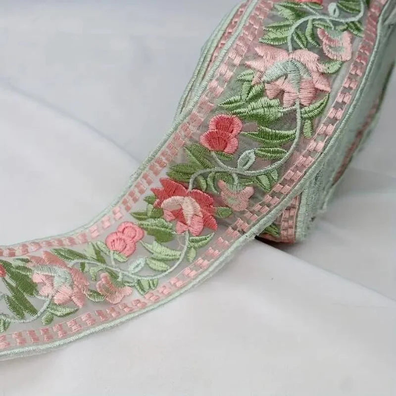 1 Yard 3D Ribbon Flower Embroidered Lace Trim, Handmade DIY Clothes Lace Fabric Accessories  4.6CM Width