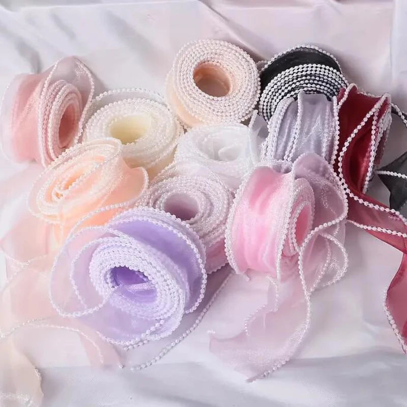 5 Yards Pearl Edged Fishtail Yarn Pleated Wave Handmade DIY Flower Packaging Cake Ribbon Lace 4CM Wide