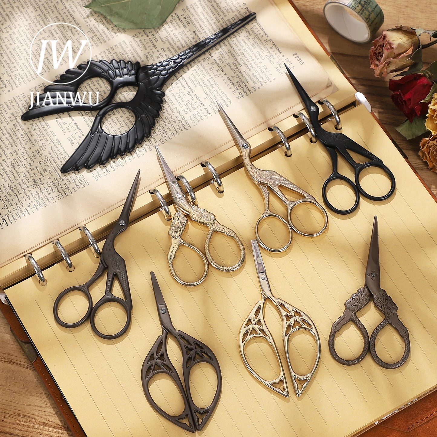 JIANWU  Vintage Crane Stainless Steel Scissors Cutting Tools Creative DIY Student Supplies Stationery