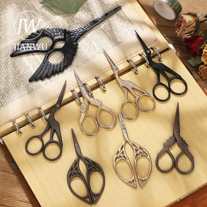 JIANWU  Vintage Crane Stainless Steel Scissors Cutting Tools Creative DIY Student Supplies Stationery