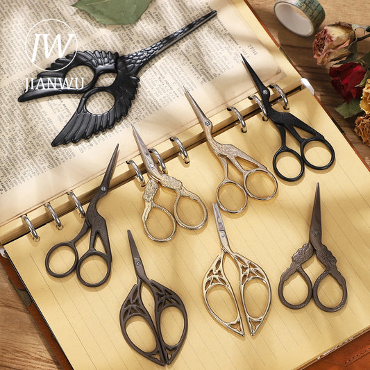 JIANWU  Vintage Crane Stainless Steel Scissors Cutting Tools Creative DIY Student Supplies Stationery