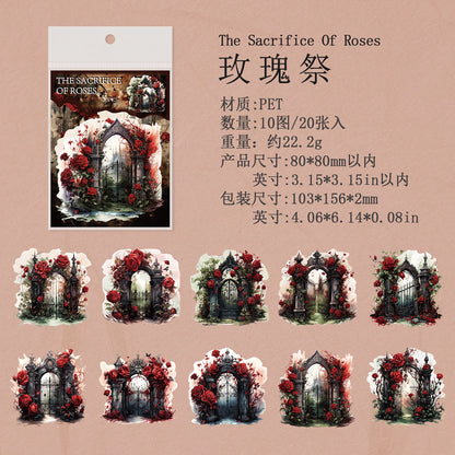 JIANQI 20pcs/pack PET Stickers Dark Style Beautiful Landscape DIY Decorative Scrapbooking Material Collage Sticker Journal