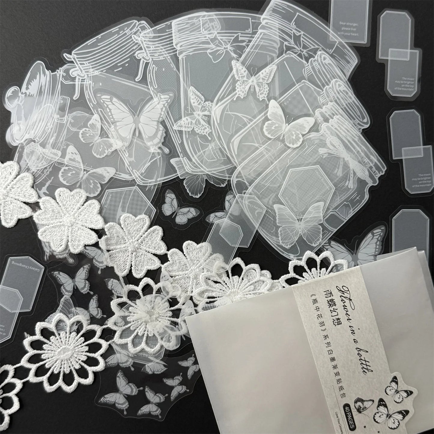 40pcs Transparent PET Vintage Bottle Flowers Crystal Ink Stickers Scrapbook DIY Sticker Craft Journaling Scrapbooking Material