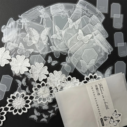 40pcs Transparent PET Vintage Bottle Flowers Crystal Ink Stickers Scrapbook DIY Sticker Craft Journaling Scrapbooking Material