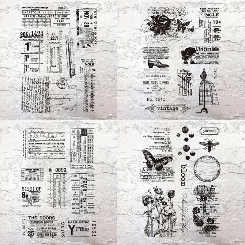 JIANWU Vintage Plant Butterfly English Text Material Collage Transparent Silicone Stamp Creative DIY Student Supplies Stationery