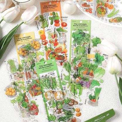 JIANQI 6 pcs/lot vegetable Stickers aesthetic Decorative Stick Labels journaling Album Scrapbooking Collage material