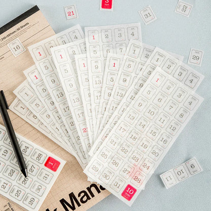 JIANQI Calendar Sticker 365 day date Stick Labels Decorative Scrapbooking Diary Album Planner hand made Collage material