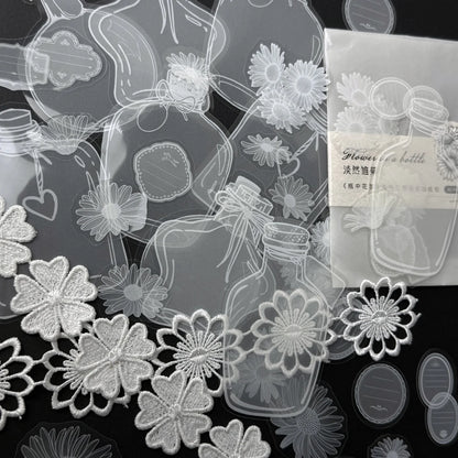 40pcs Transparent PET Vintage Bottle Flowers Crystal Ink Stickers Scrapbook DIY Sticker Craft Journaling Scrapbooking Material