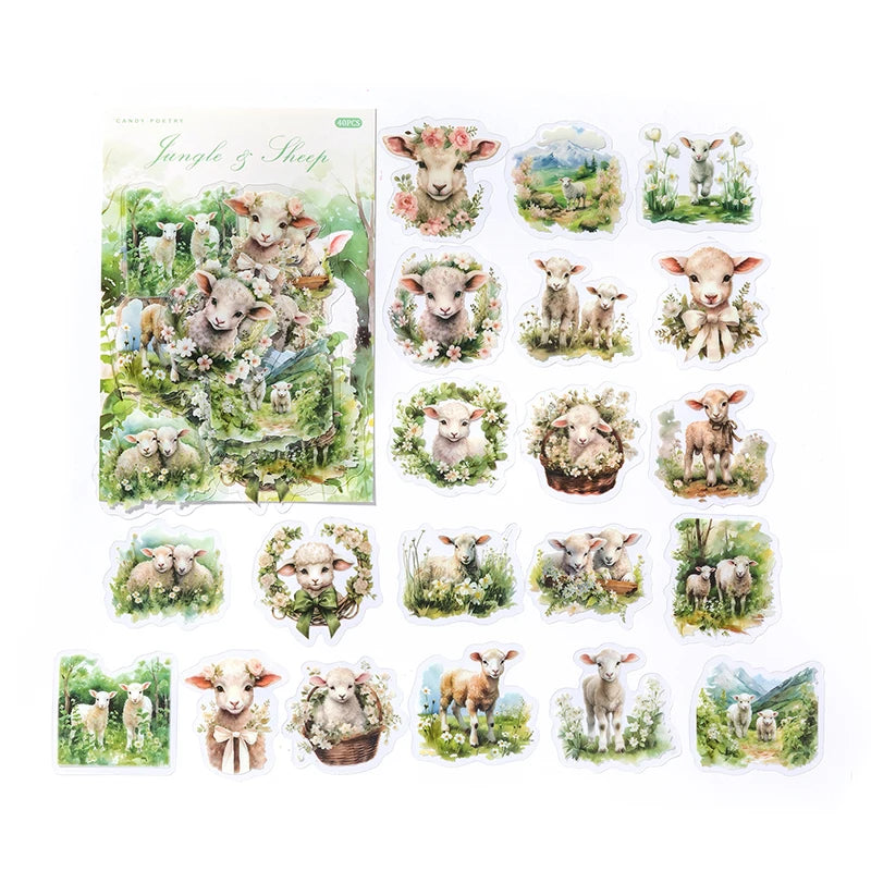 JIANQI 40 pcs Cute Style Cats animals Stickers aesthetic Decorative Diary Album Stationery Stick Labels Junk Journal Supplies