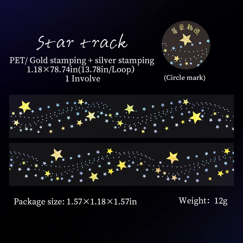 JIANQI 30mm*2m PET Tapes Sparkling Stars DIY Scrapbooking Decor Photo Album Collage Junk Journal Materials Aesthetics Tapes