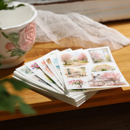 JIANQI 5 pcs PET Stickers Beautiful scenery Creative Waterproof Adhesive DIY Hand Made Collage Junk Journal Scrapbook Supplies