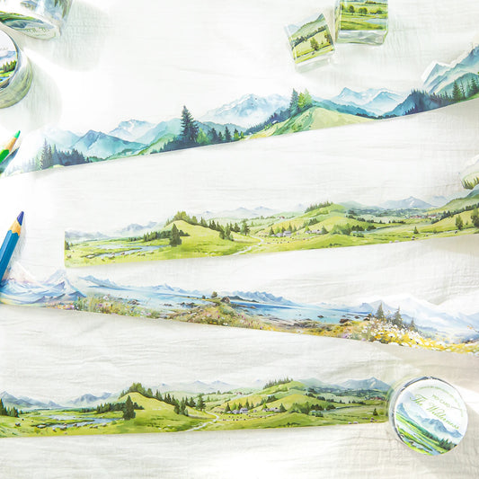 JIANQI 30mm*2m To The Mountains and Sea Series Vintage Landscape Collage Material PET Tape Creative DIY Journal Stationery