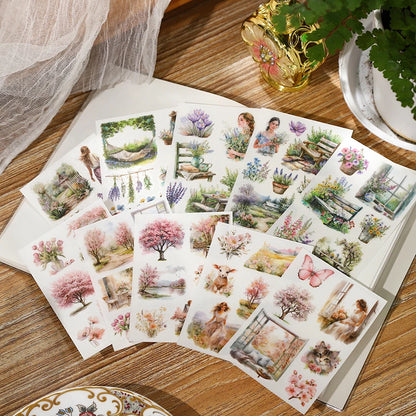 JIANQI 5 pcs PET Stickers Beautiful scenery Creative Waterproof Adhesive DIY Hand Made Collage Junk Journal Scrapbook Supplies