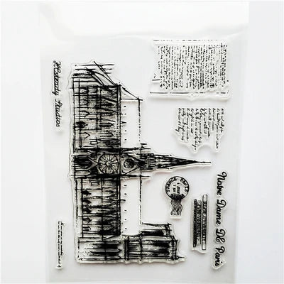 JIANWU 1 Pcs Transparent Silicone Seal Retro Stamp Aircraft Tower Building Clear Stamps Office Supplies Stamps DIY Stationery