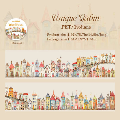 JIANQI 50mm*2m Creative Weird house tapes hand tent DIY Stick Labels Scrapbooking Material Junk Journal Supplies