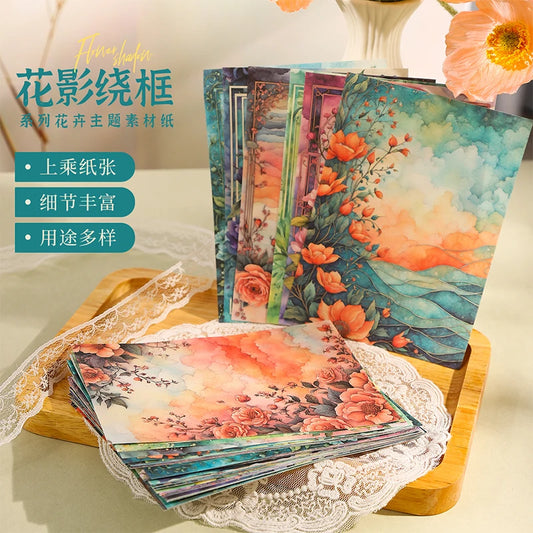 JIANQI 30pcs Vintage Floral Materials Paper DIY Flower Scrapbooking Collage Photo Album Deco Junk Journal Craft Stationery Paper