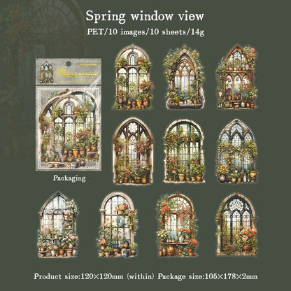 JIANQI 10pcs/pack Flowers Window Sticker PET Materials Collage Junk Journal DIY Scrapbooking Supplies Aesthetics Decor Sticker