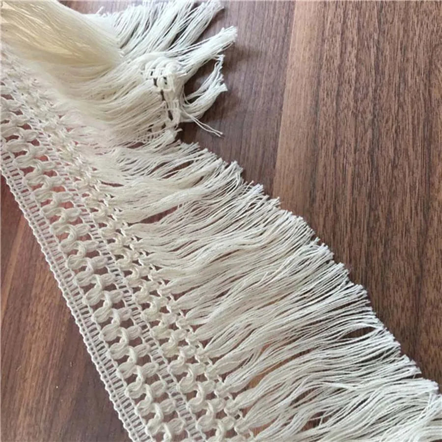 2 Yards Beige Tassel Ribbon Cotton Embroidery Lace Fabric Trim Fringes For Bed Clothes Curtains Home Handmade Sewing Crafts