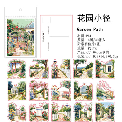 JIANQI 30 pcs Small town scenery Decorative PET Stickers Scrapbooking Label Diary Stationery Album Phone Cup Journal Plann