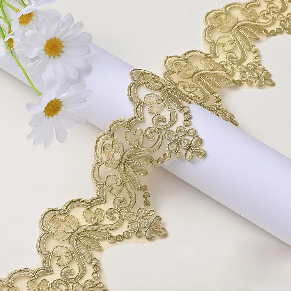 1Yard Lace Trim Wedding Dress Veil Sequins Lace Fabric  Costume Accessories 9.2cm Wide