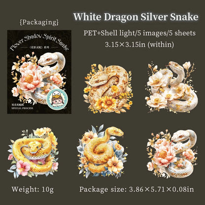 JIANQI 5Pcs Creative Flower Shadow Spirit Snake Stickers hand tent DIY Stick Labels Scrapbooking Material Junk Journal Supplies