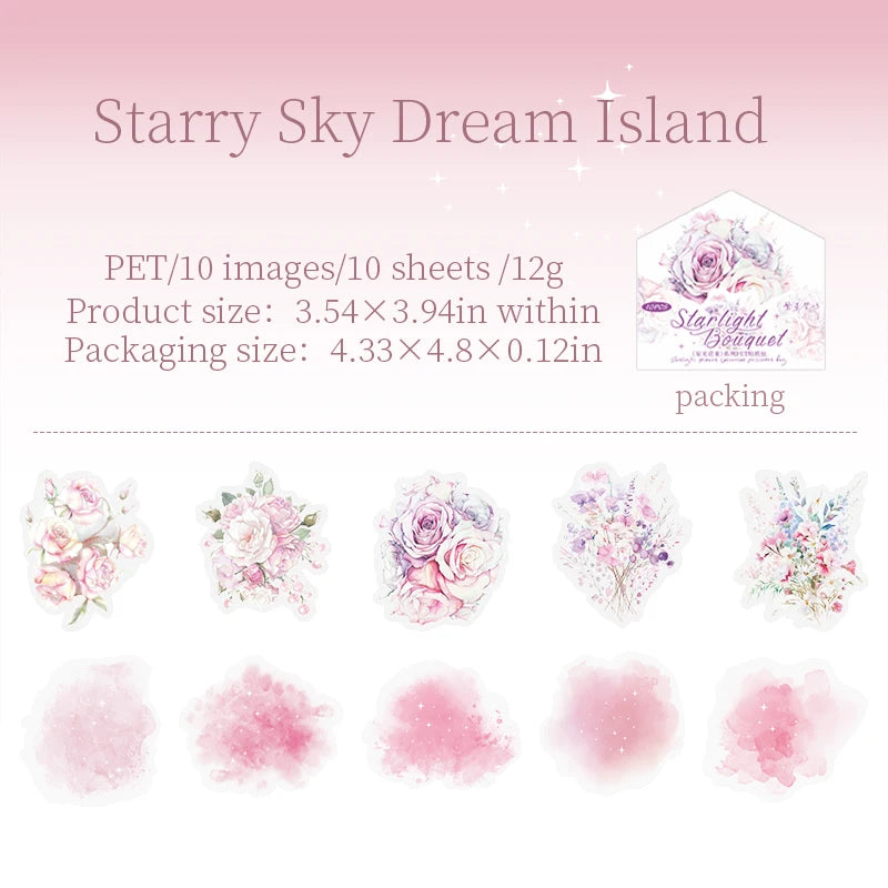 JIANQI 10pcs/pack PET Flower Stickers Smudging Collage Scrapbooking Decor Junk Journal Stationery DIY Flowers Sticker Pack