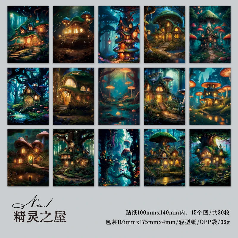 JIANQI 30pcs Vintage Dream Forest Scene Craft Material paper DIY Stationery Collage Scrapbooking for hand made Background Paper