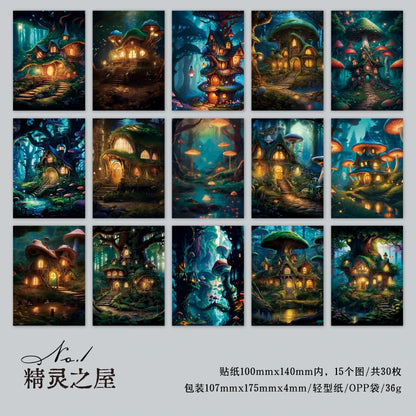 JIANQI 30pcs Vintage Dream Forest Scene Craft Material paper DIY Stationery Collage Scrapbooking for hand made Background Paper