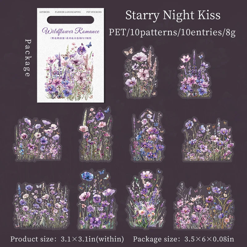 JIANQI 10 Pcs Plant Flower Landscape Stickers PET Transparent Decorative Collage Junk Journal DIY Scrapbooking Supplies