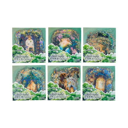 JIANQI 5 pcs Kawaii Creative galaxy Light Stickers hand tent DIY Stick Labels Scrapbooking Material Junk Journal Supplies
