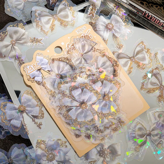 30pcs Vintage Butterfly tie Flower Stickers Scrapbooking Decorative Stationery Junk Journal DIY Material Arts Deco Sticker