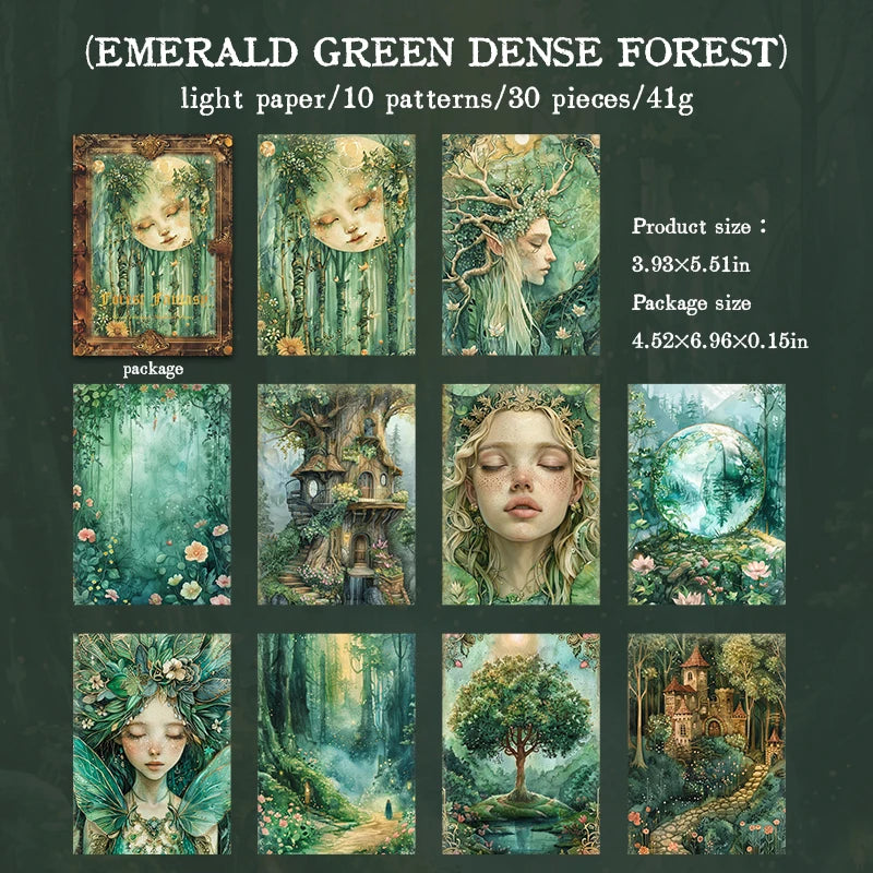 JIANQI 30 pcs Forest fantasy Series Material paper Decorative paper Diy Diary Album Scrapbooking Material Junk Journal Supplie