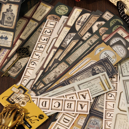 JIANQI 30pcs Vintage Long strip Sticker Pack Junk Journal DIY Scrapbooking Supplies Collage Stationery Stickers