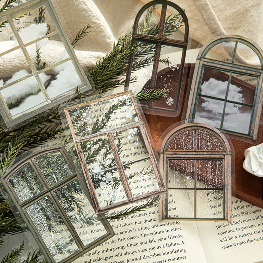 JIANQI 20pcs/pack Window Landscape Stickers Decor Junk Journal DIY Srapbooking Collage Stationery PET Scrapbook supplies
