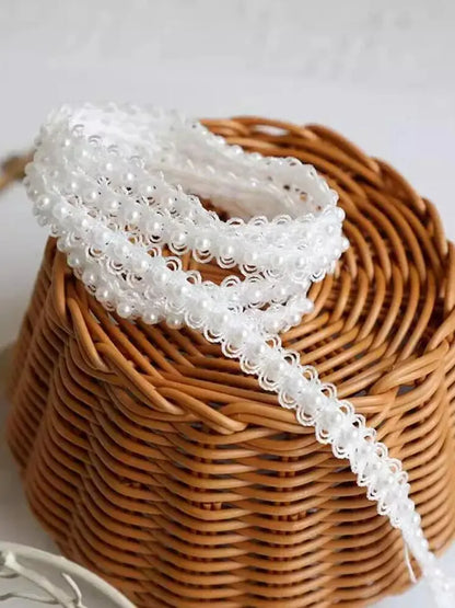 2Yards Beaded Pearl lace Webbing Accessories DIY Dress Decoration Strap Lace