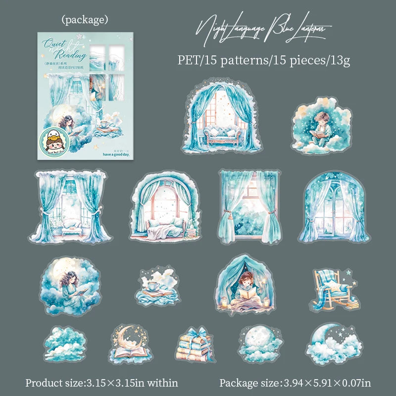 JIANQI 15pcs/pack Reading girl Stickers Junk Journal Creative Stationery DIY Deco Stickers Scrapbooking Supplies