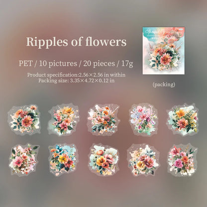 JIANQI 20 Pcs Watercolor flowers Stickers PET sticker package DIY diary decoration sticker album scrapbooking Junk Journal
