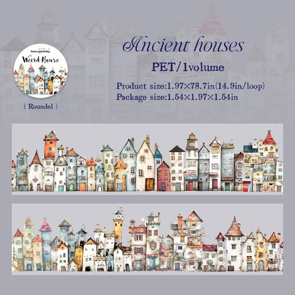 JIANQI 50mm*2m Creative Weird house tapes hand tent DIY Stick Labels Scrapbooking Material Junk Journal Supplies