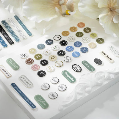 JIANQI 4pcs/pack Retro label alphanumeric Stickers DIY Scrapbooking Art Collage Stationery Planner Decor Diary Sticker