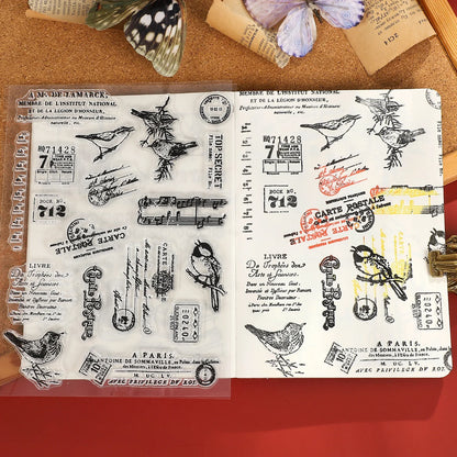 JIANWU Vintage Tree Plant Flower Butterfly Label Bill Landscape Material Collage Silicone Stamp Creative DIY Journal Stationery