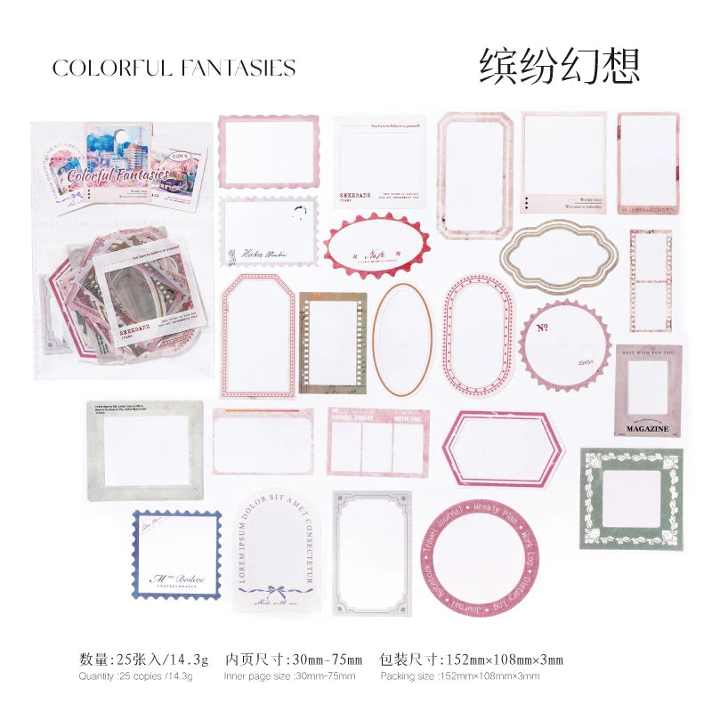 JIANQI 25pcs/pack Framework Decorative Stickers Scrapbooking Diary Deco Junk Journal Stationery Ins Style Stationery Stickers